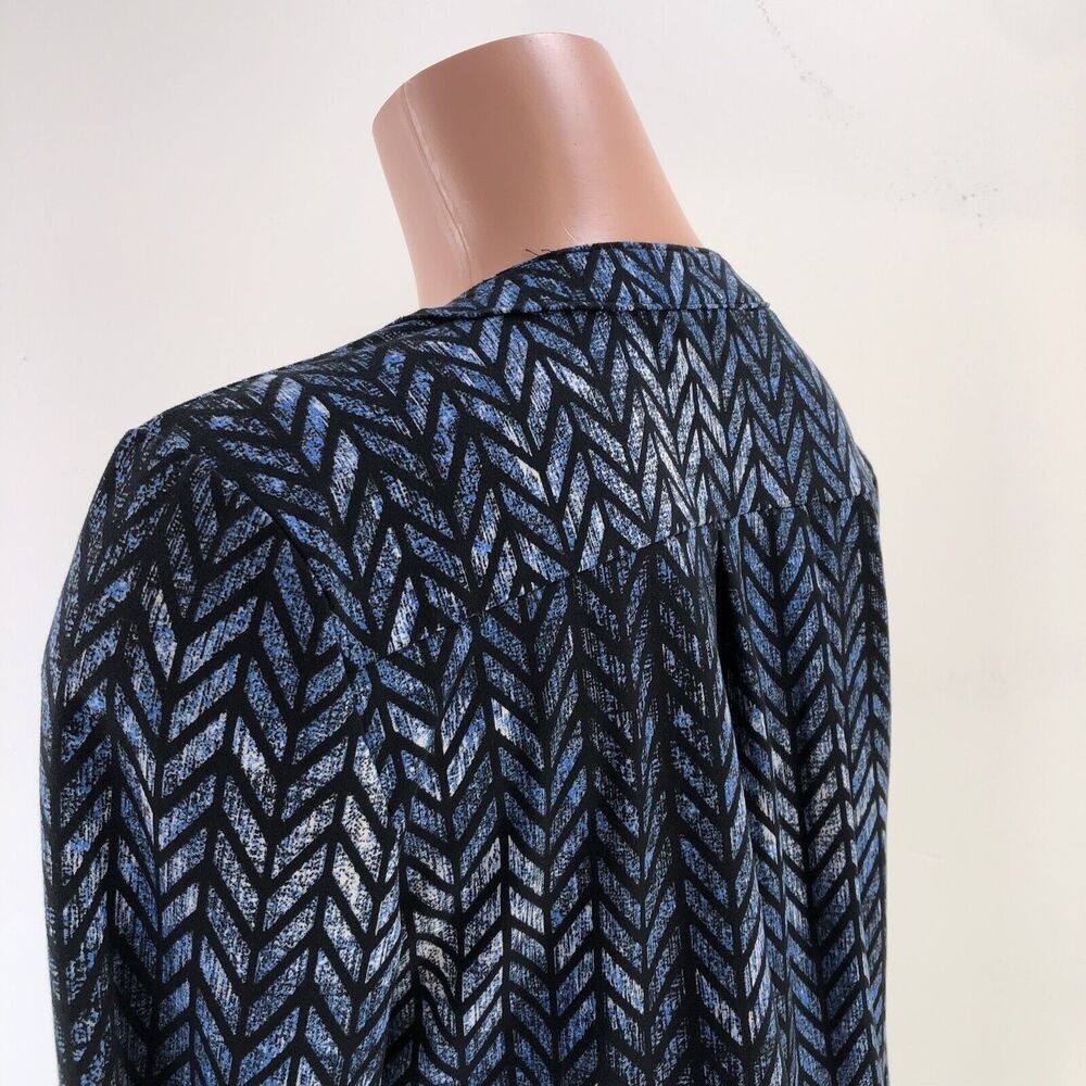 Robert Louis Long Sleeve Top Blouse V Neck Womens Small Blue Black - Picture 11 of 14